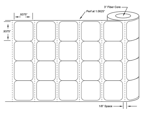 Direct Thermal Paper Slide Labels - 4 Across - 3" Core - Perforated - 0.9375" x 0.9375" - LA-DT166-4A3CP