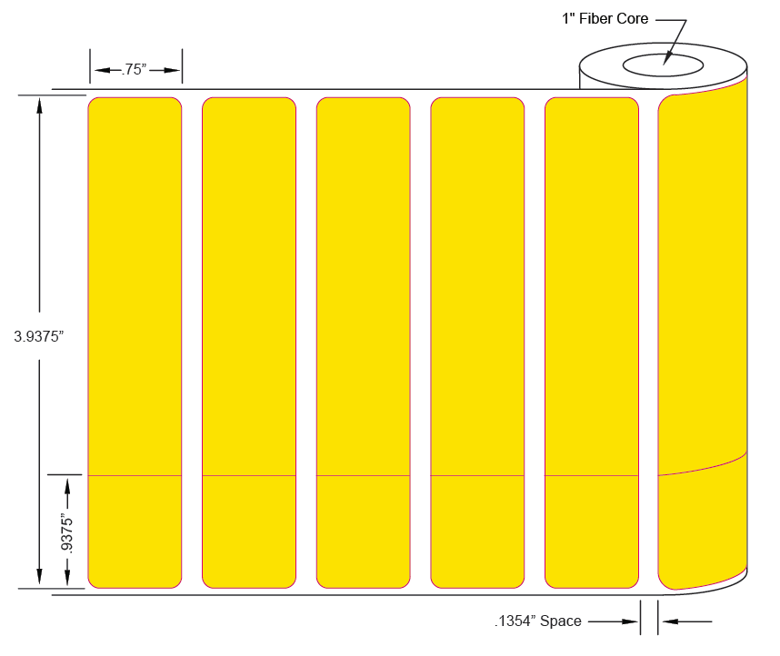 White Thermal Transfer Paper with Yellow Adhesive (Two Label Sets) - 0.96875" x 0.75" and 3" x 0.75" - LA-TP127B1A1C-Y