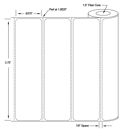 Premium Thermal Transfer Paper Slide Labels - Perforated - 1" core - 3.75" x 0.9375" - LA-TP160P2