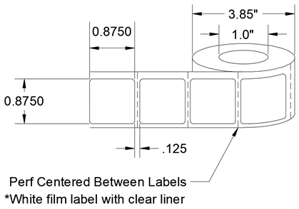 White Thermal Transfer Polyester Slide Labels, Xylene and Chemical Resistant - Clear Liner - 0.875" x 0.875" - LA-TFC140-1A1CP